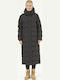 Lang Damen Puffer Jacke Winddicht für Winter Schwarz