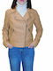 Kalliope Women's Short Biker Artificial Leather Jacket for Winter Beige