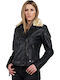 Emily Women's Short Biker Leather Jacket for Winter Black