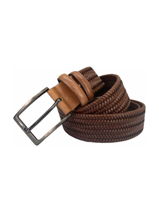 Charles Frank Men's Knitted Leather Elastic Belt Brown