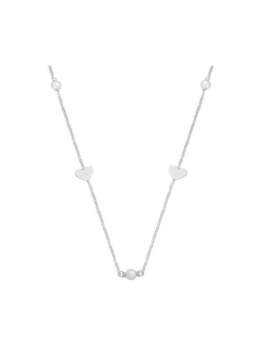 Necklace with design Heart from White Gold 14K with Pearls