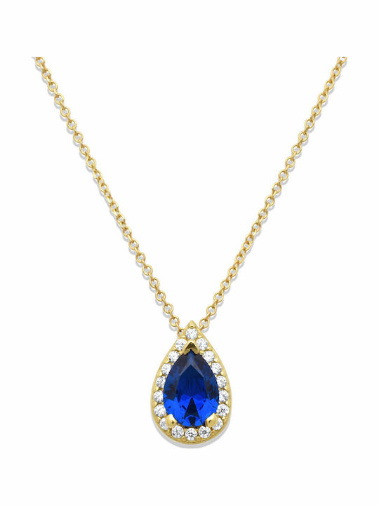 Goldjewels Rosette Necklace Made of 9K Gold with Blue Zircon