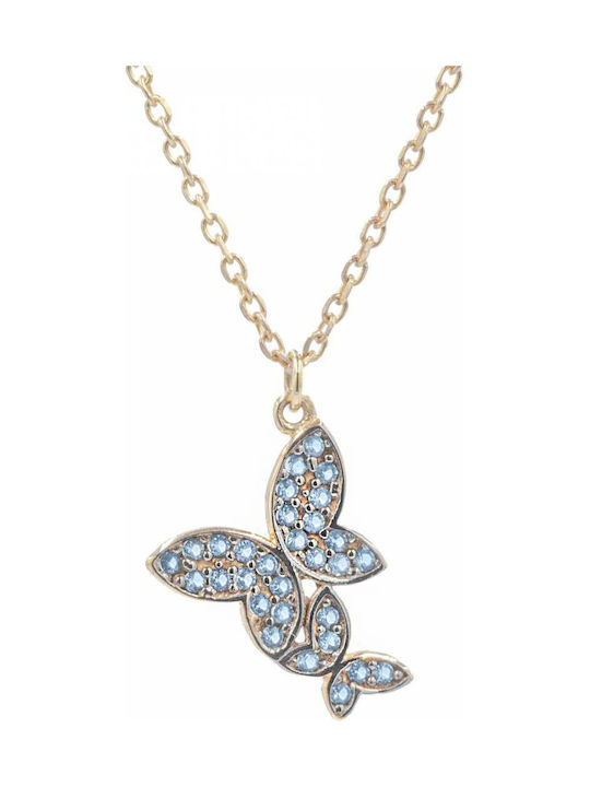 Necklace with design Butterfly from Gold 14K with Zircon