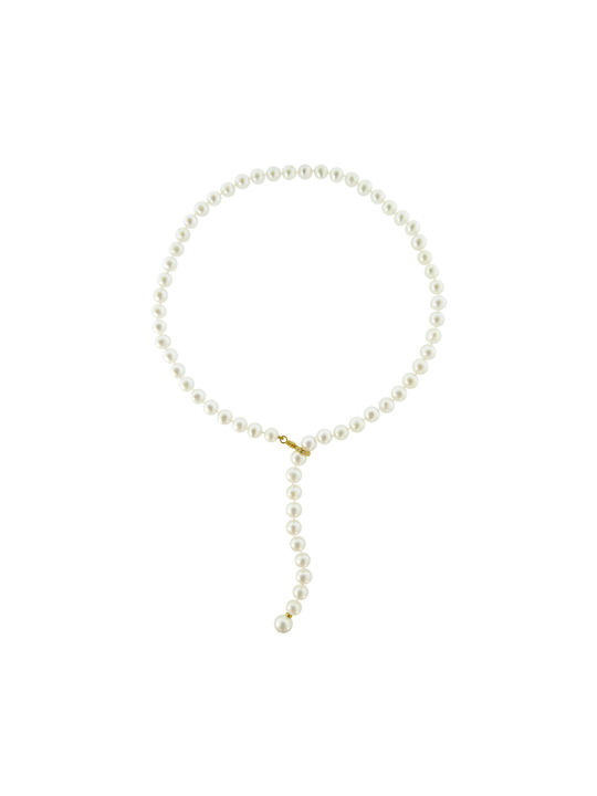 Halskette aus Weißgold 18k mit Perlen & Diamant