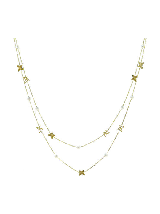 Halskette Doppelter aus Gold 14K mit Perlen