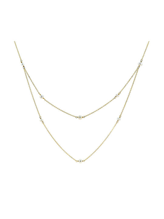 Necklace Double from Gold 14K with Pearls