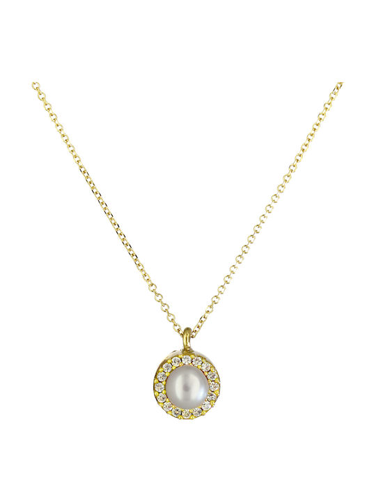 Necklace from Gold 9 K with Pearls & Zircon