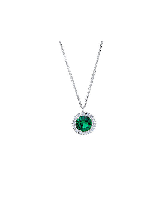 Necklace Rosette from White Gold 9 K with Zircon