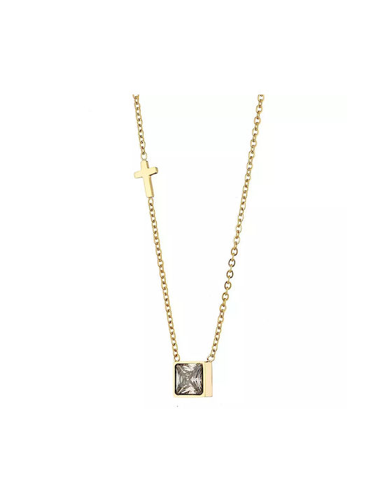 Necklace from Gold Plated Steel with Zircon