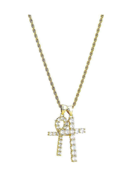 Goldsmith Cross Ankh Piece 18k din Placat cu aur Oțel cu Zirconiu