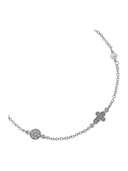 Bracelet Anklet Chain with Cross design made of White Gold 9K