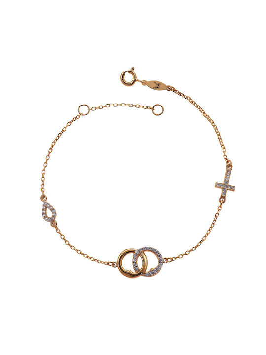 Bracelet Chain with Cross design made of Gold 14K with Zircon