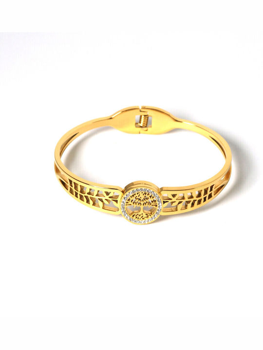 Bracelet Handcuffs Tree Life & Leafs made of Steel Gold Plated