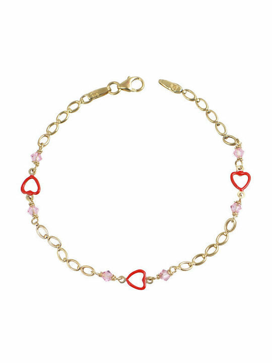 Damen Armband Kette mit Design Herz aus Gold 9K mit Perlen