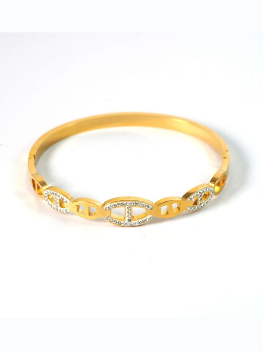 Bracelet Handcuffs made of Steel Gold Plated with Zircon