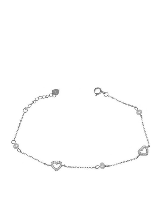 Bracelet with design Heart made of Silver with Pearls