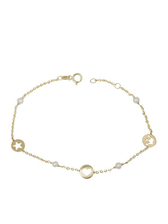 Bracelet Chain with design Heart made of Gold 9K with Pearls