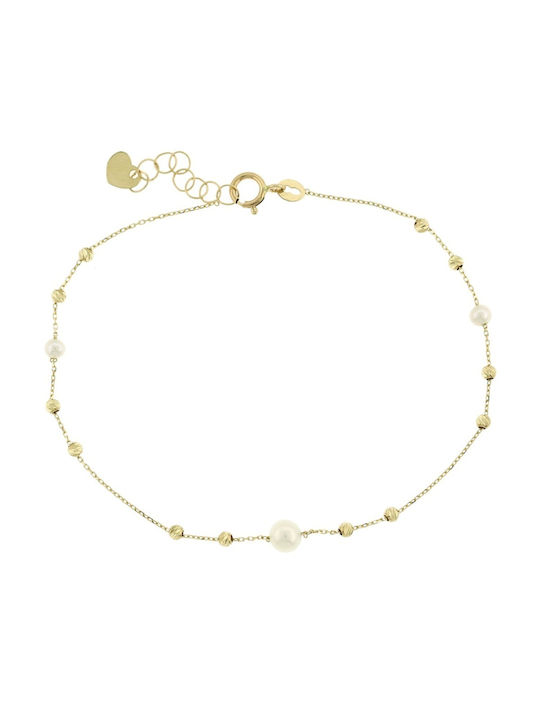 Damen Armband Kette aus Gold 14K mit Perlen