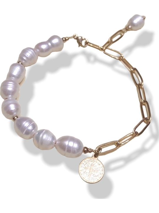 The Art of Beading Women's Chain Bracelet Made of Gold Plated Steel with Pearls 20cm BR10