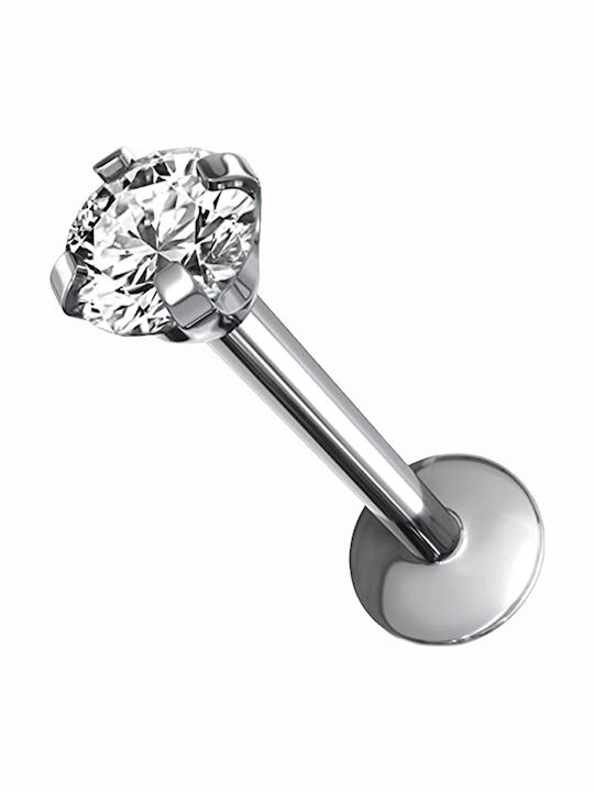 Bar Piercing Earring Made of Steel Silver / Transparent