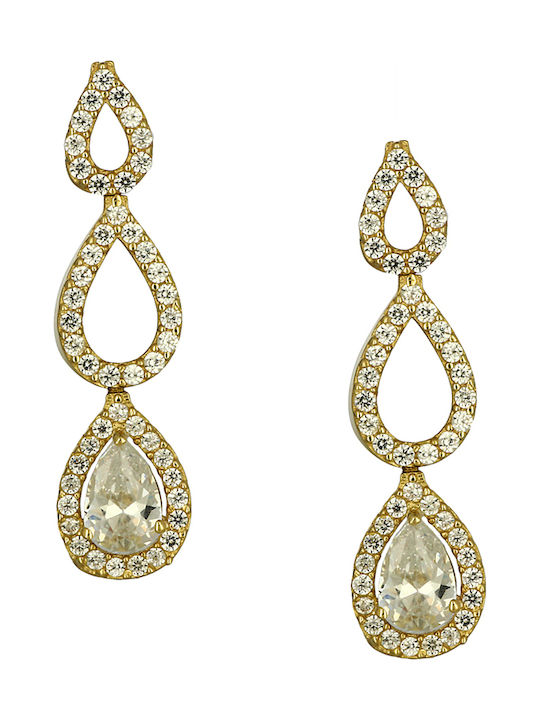 Earrings Dangling made of Gold 14K with Stones