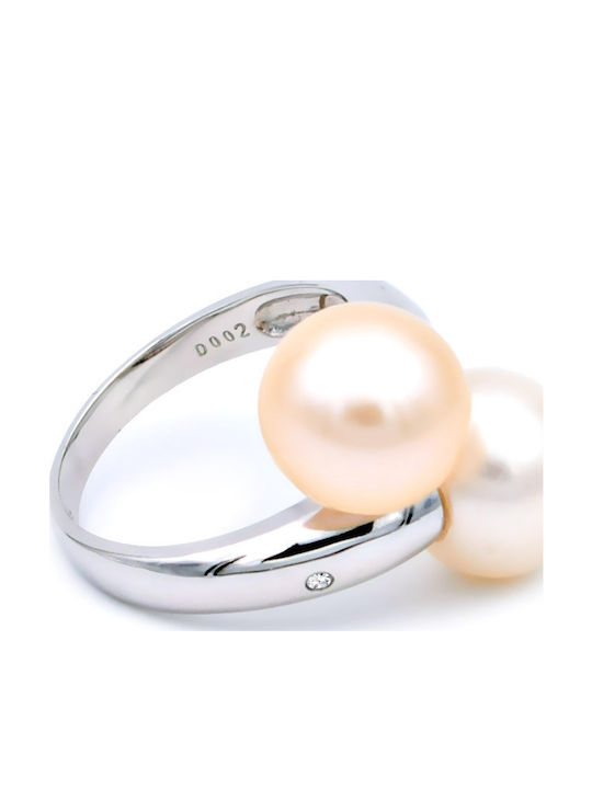 Margaritari Ring with Pearls & Diamond made of White gold 18K