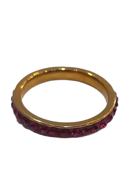 BD Jewelery Ring Small Wedding Band with Stones made of Steel Gold Plated