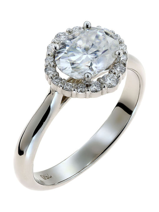 Women's Ring with Diamond & Moissanite in 18K White Gold