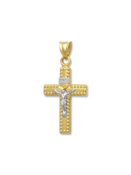 Herren Gold Kreuz 14K Beidseitig mit dem Gekreuzigten