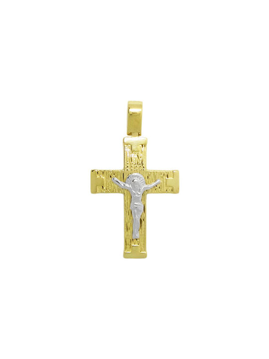 Herren Gold Kreuz 14K Beidseitig mit dem Gekreuzigten