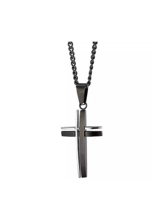 Black Cross from Steel with Chain