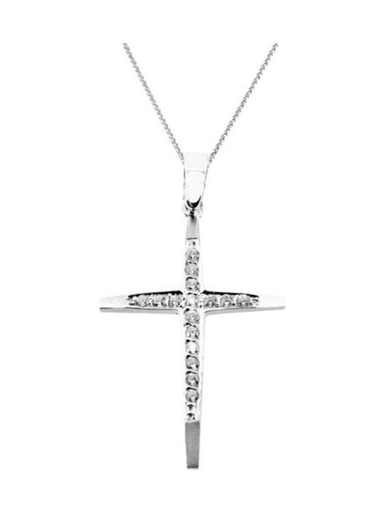 Damen Weißgold Kreuz 9K mit Kette