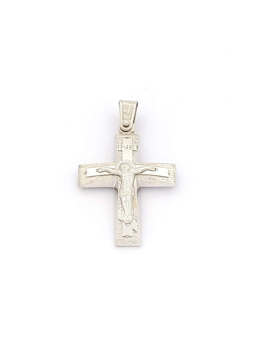 Kirkikosmima Men's White Gold Cross 14K Double Sided with the Crucified