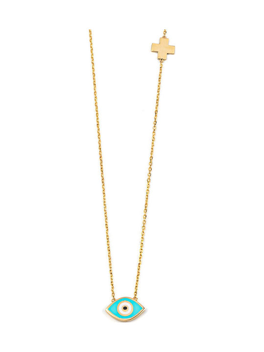 George Art Jewels Κολιέ Φυλαχτό Ματάκι από Χρυσό 14Κ