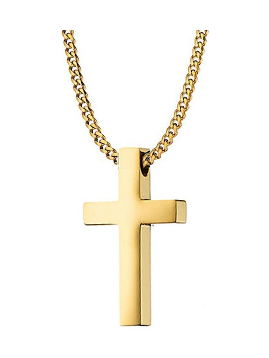 Men's Cross from Gold Plated Steel with Chain