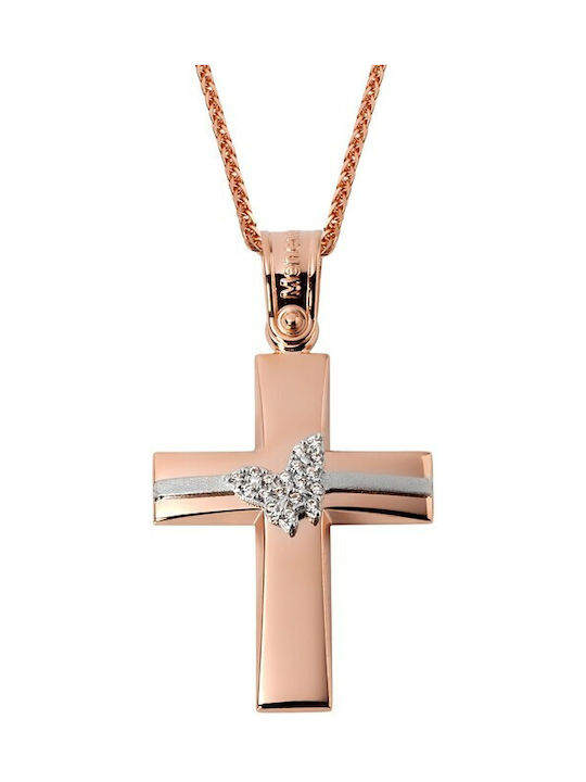 Damen Roségold Kreuz 14K mit Kette