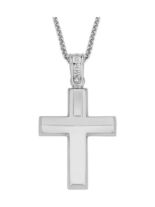 Herren Weißgold Kreuz 14K mit Kette