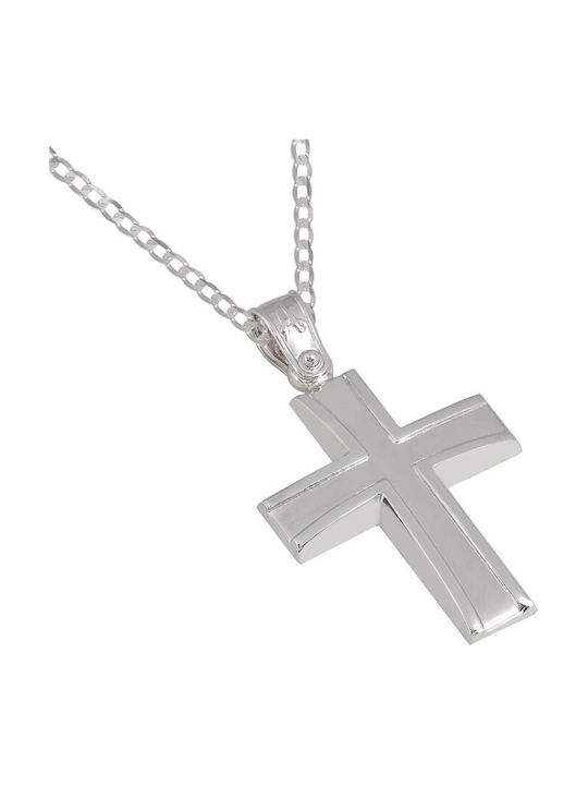 Herren Weißgold Kreuz 14K mit Kette