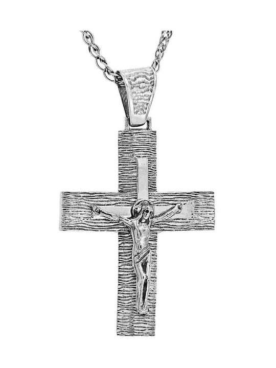 Men's White Gold Cross 14K Double Sided with the Crucified