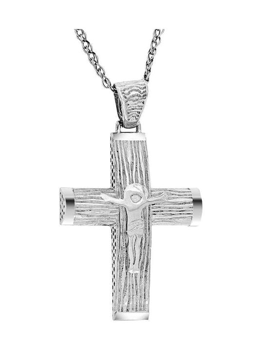 Men's White Gold Cross 14K Double Sided with the Crucified