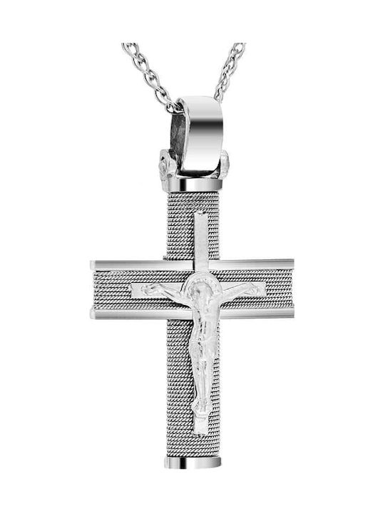 Men's White Gold Cross 14K Double Sided with the Crucified