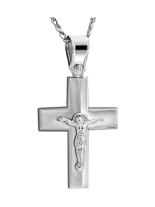 Men's White Gold Cross 14K Double Sided with the Crucified