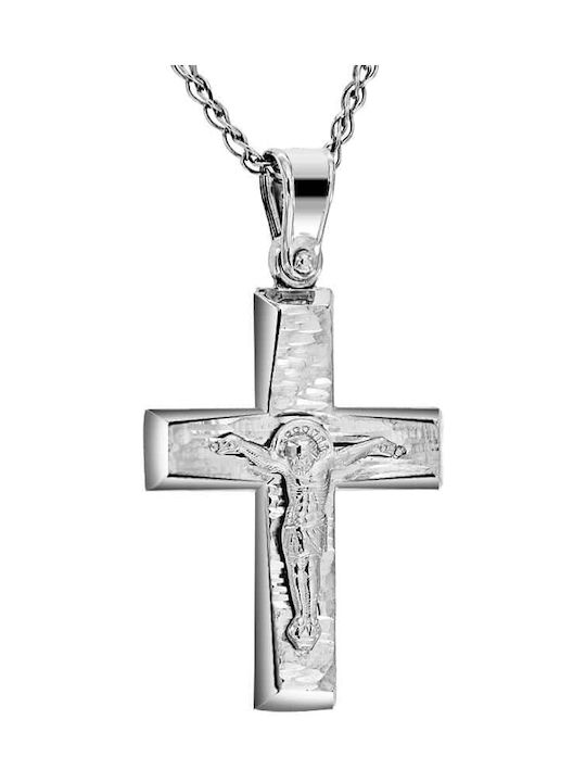 Men's White Gold Cross 14K Double Sided with the Crucified