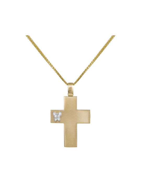 Damen Gold Kreuz 14K mit Kette