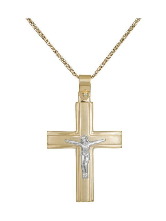 Men's Gold Cross 9K with the Crucified with Chain