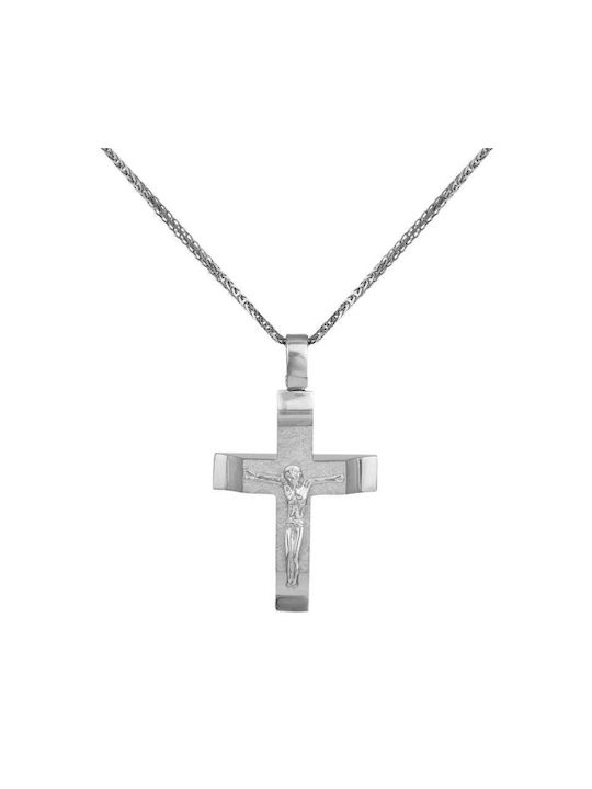 Men's White Gold Cross 14K with the Crucified with Chain