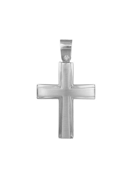 Men's White Gold Cross 9K Double Sided