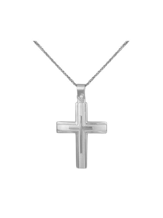 Herren Weißgold Kreuz 14K mit Kette