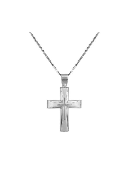 Men's White Gold Cross 9K with Chain