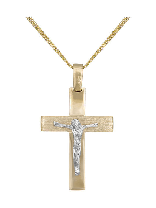 Herren Gold Kreuz 14K mit dem Gekreuzigten mit Kette